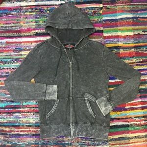 Gray Distressed Zip-Up Hoodie